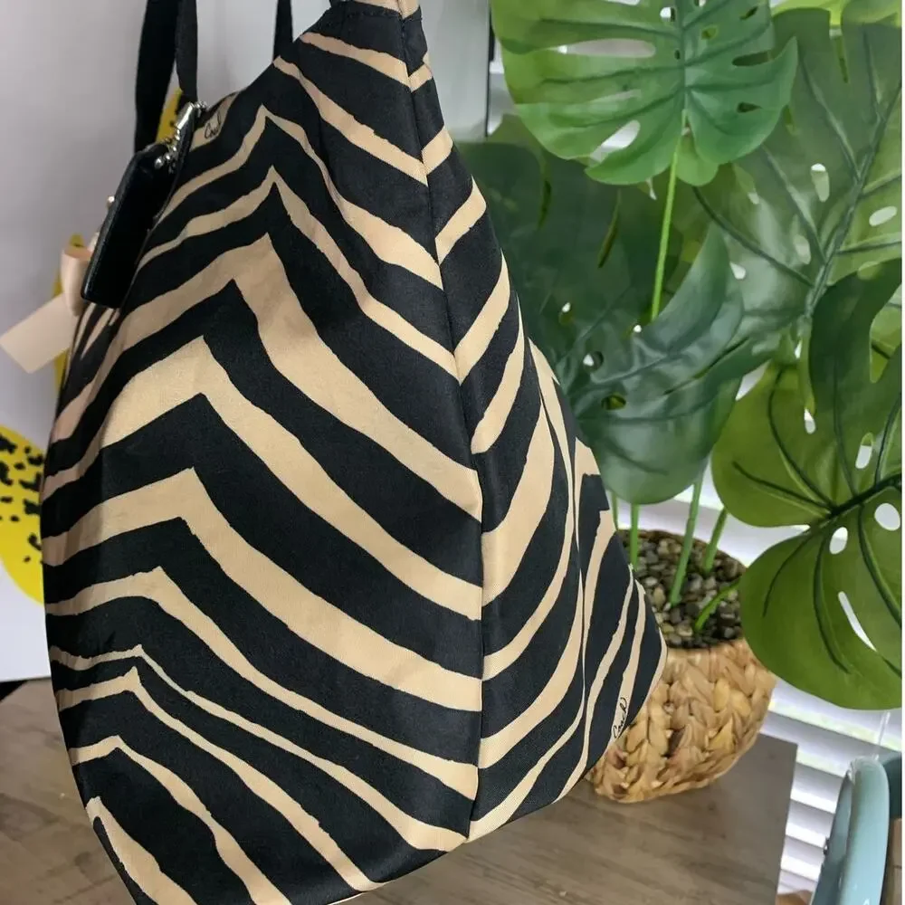 Coach y2k Devin Black Tan Zebra Print Nylon Overnight Tote Pouch